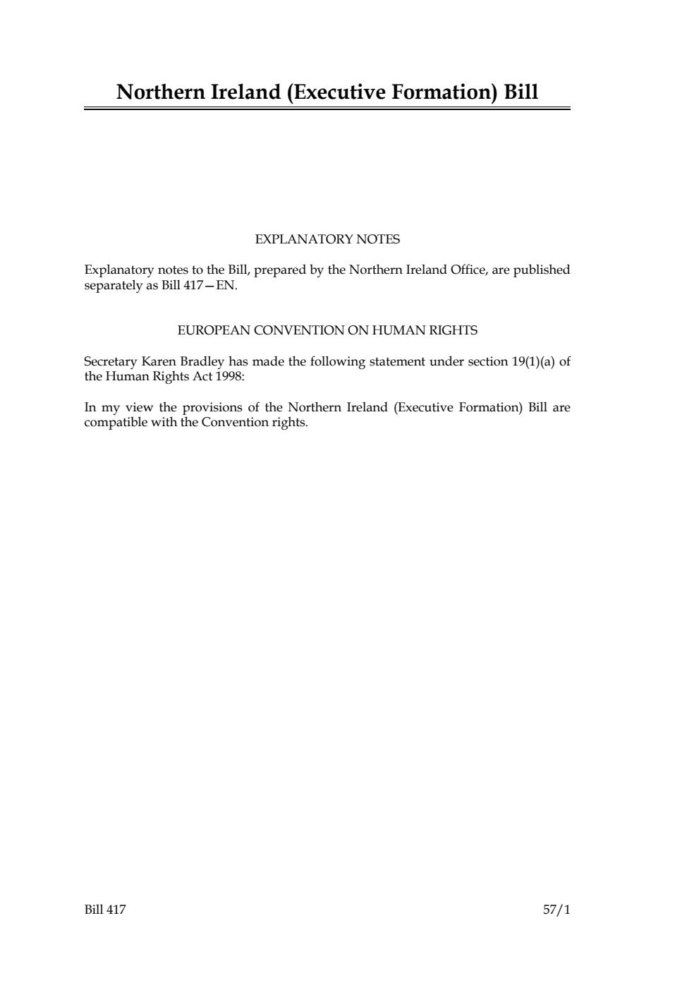 Northern Ireland (Executive Formation) Bill