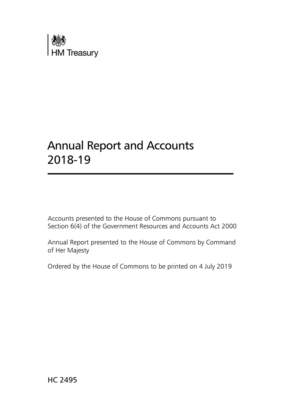 HM Treasury Annual Report and Accounts 2018-19