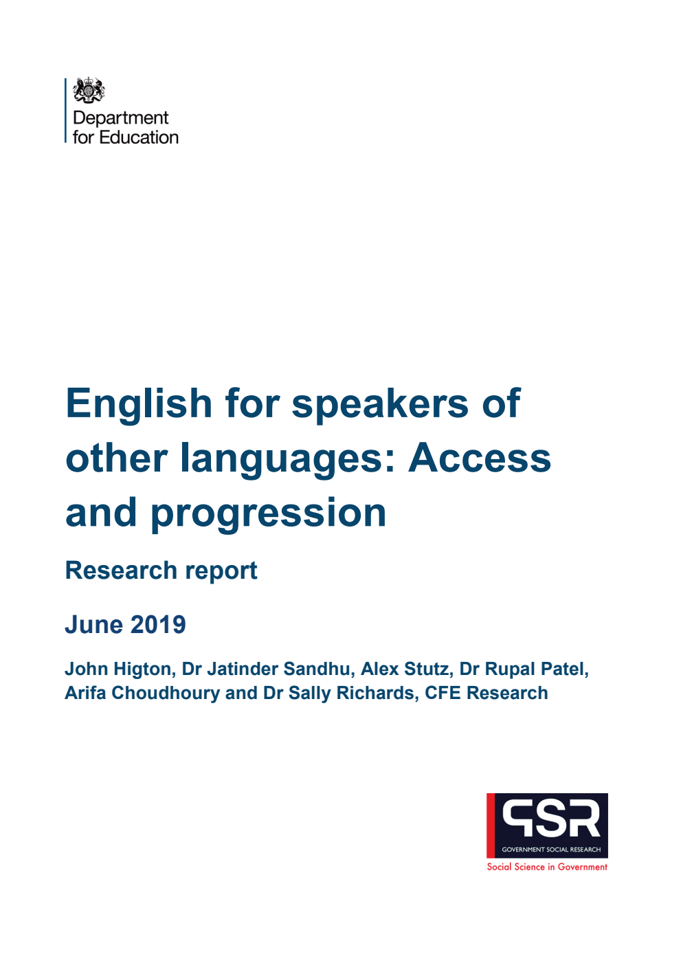 DFE-RR918 English for speakers of other languages: Access and progression: Research report June 2019