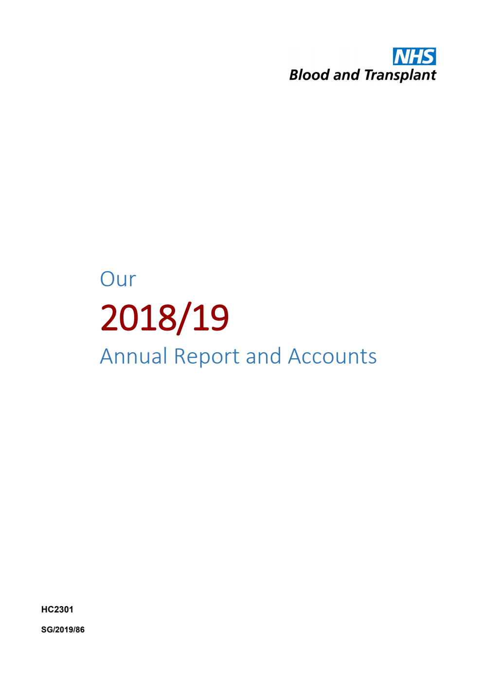 NHS Blood and Transplant Annual Report and Accounts 2018-19
