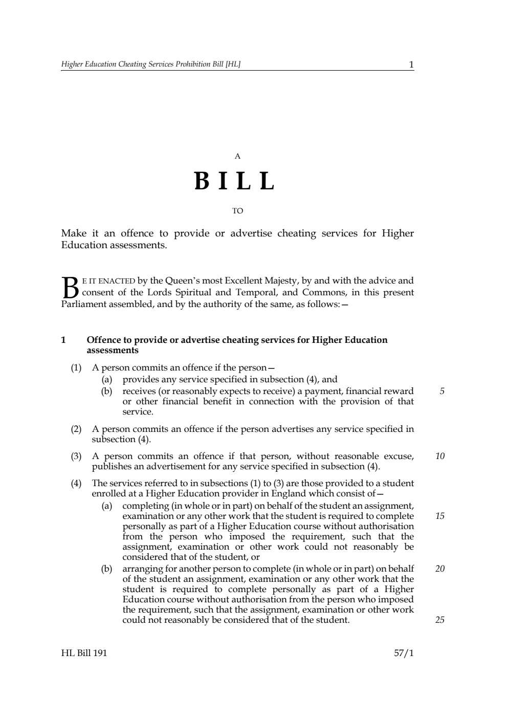 Higher Education Cheating Services Prohibition Bill