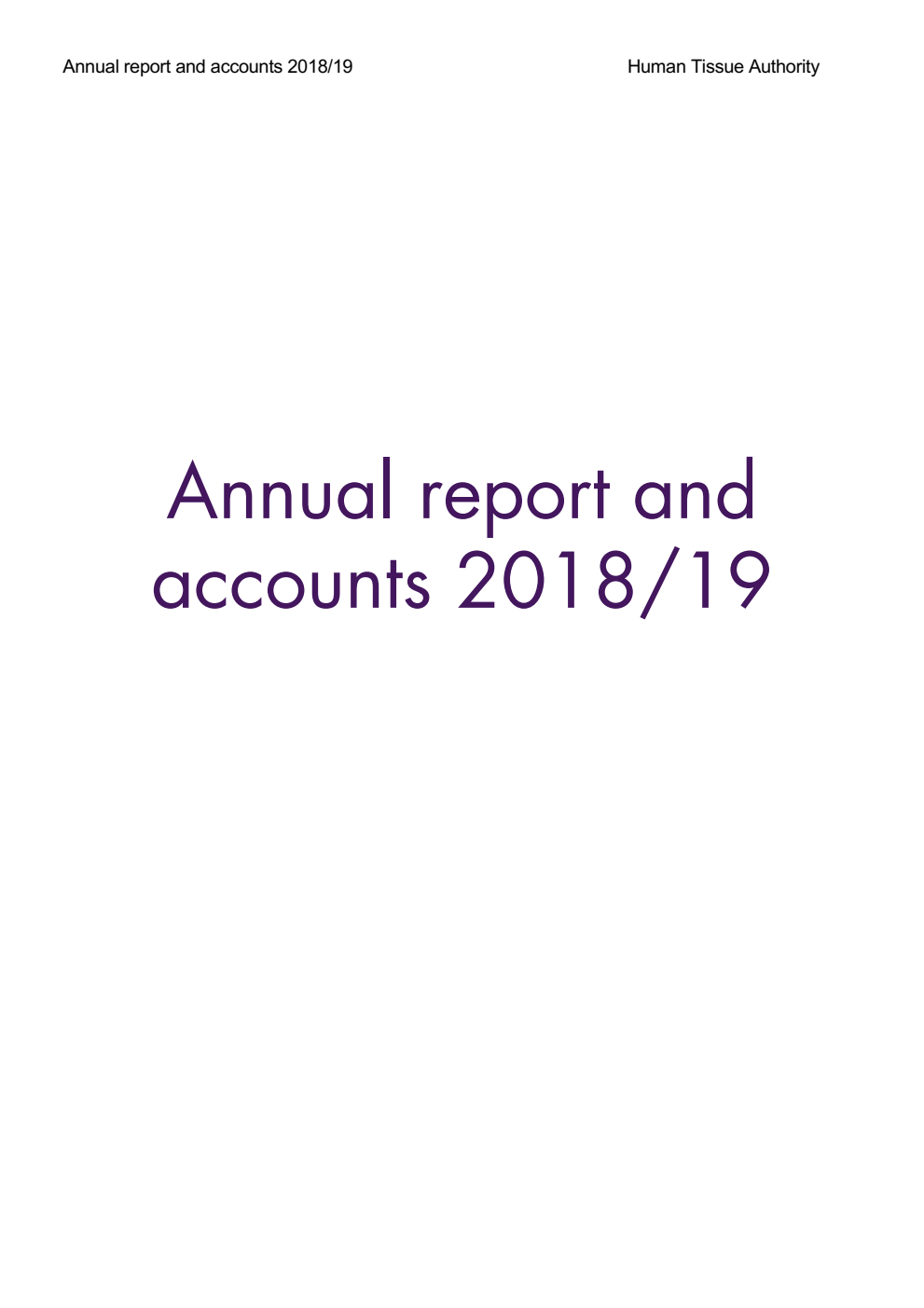 Human Tissue Authority Annual Report and Accounts 2018/19