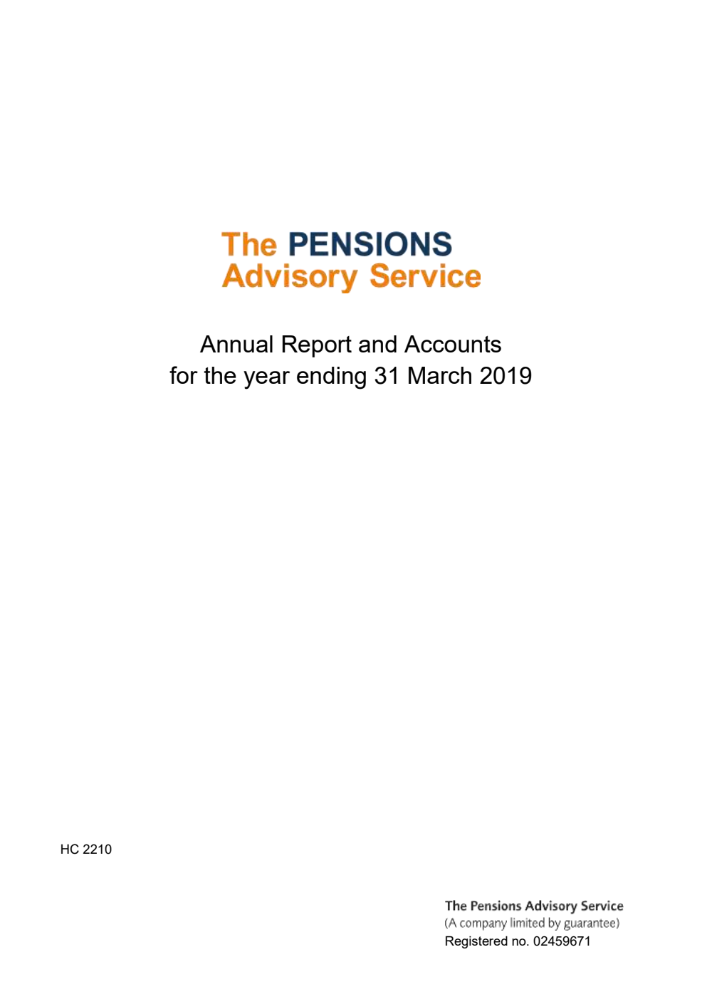 The Pensions Advisory Service Annual Report and Accounts for the year ending 31 March 2019