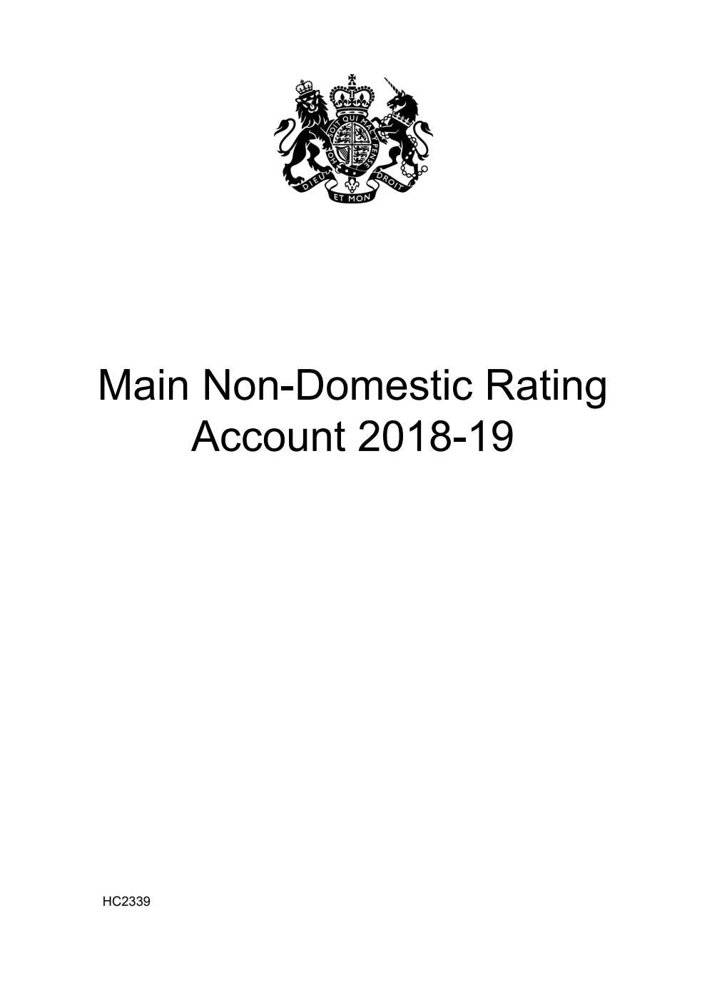 Main Non-Domestic Rating Account 2018-19