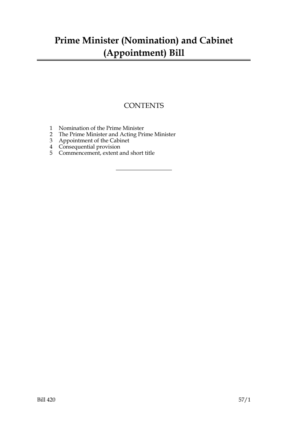 Prime Minister (Nomination) and Cabinet (Appointment) Bill