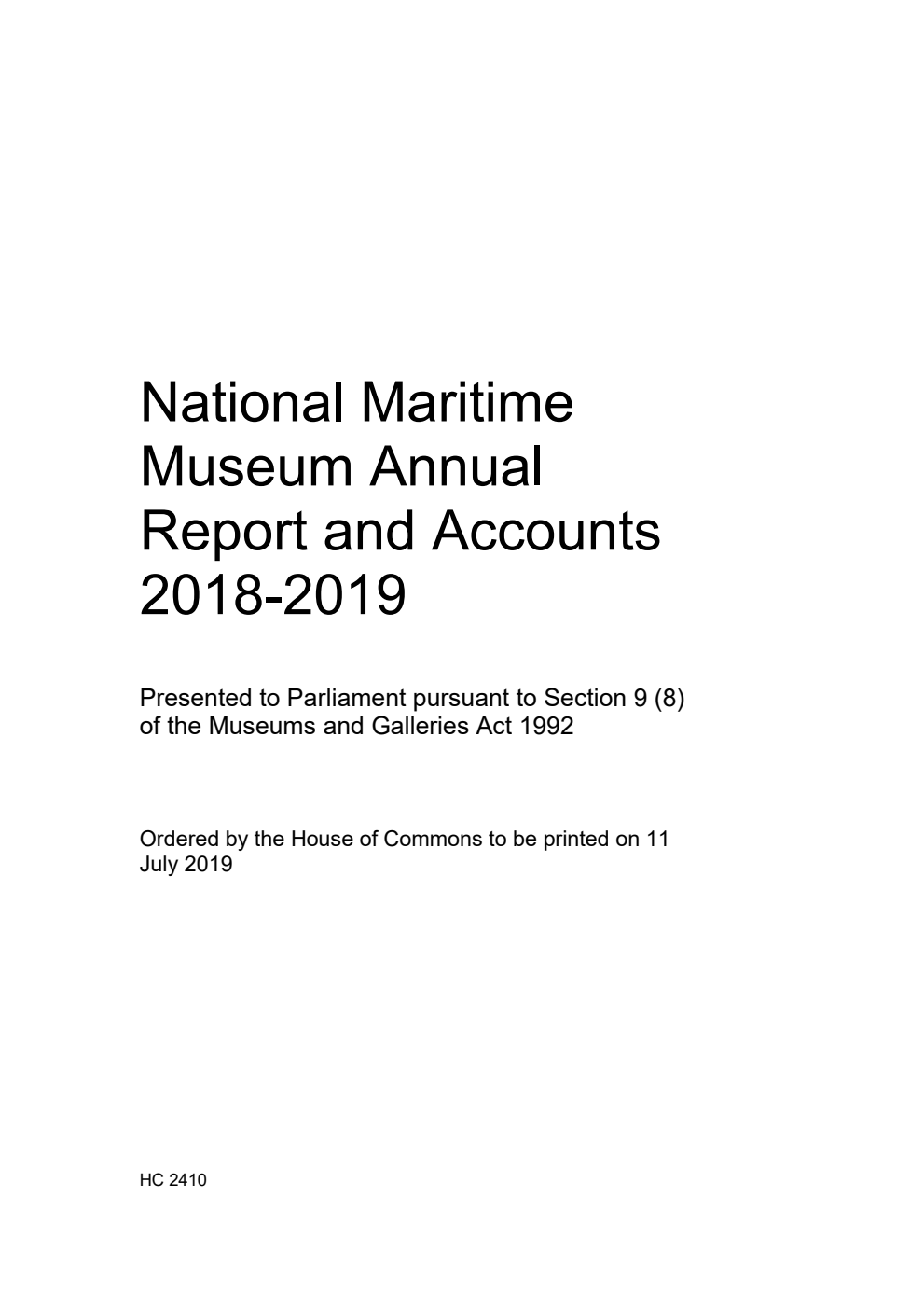 National Maritime Museum Annual Report and Accounts 2018-2019