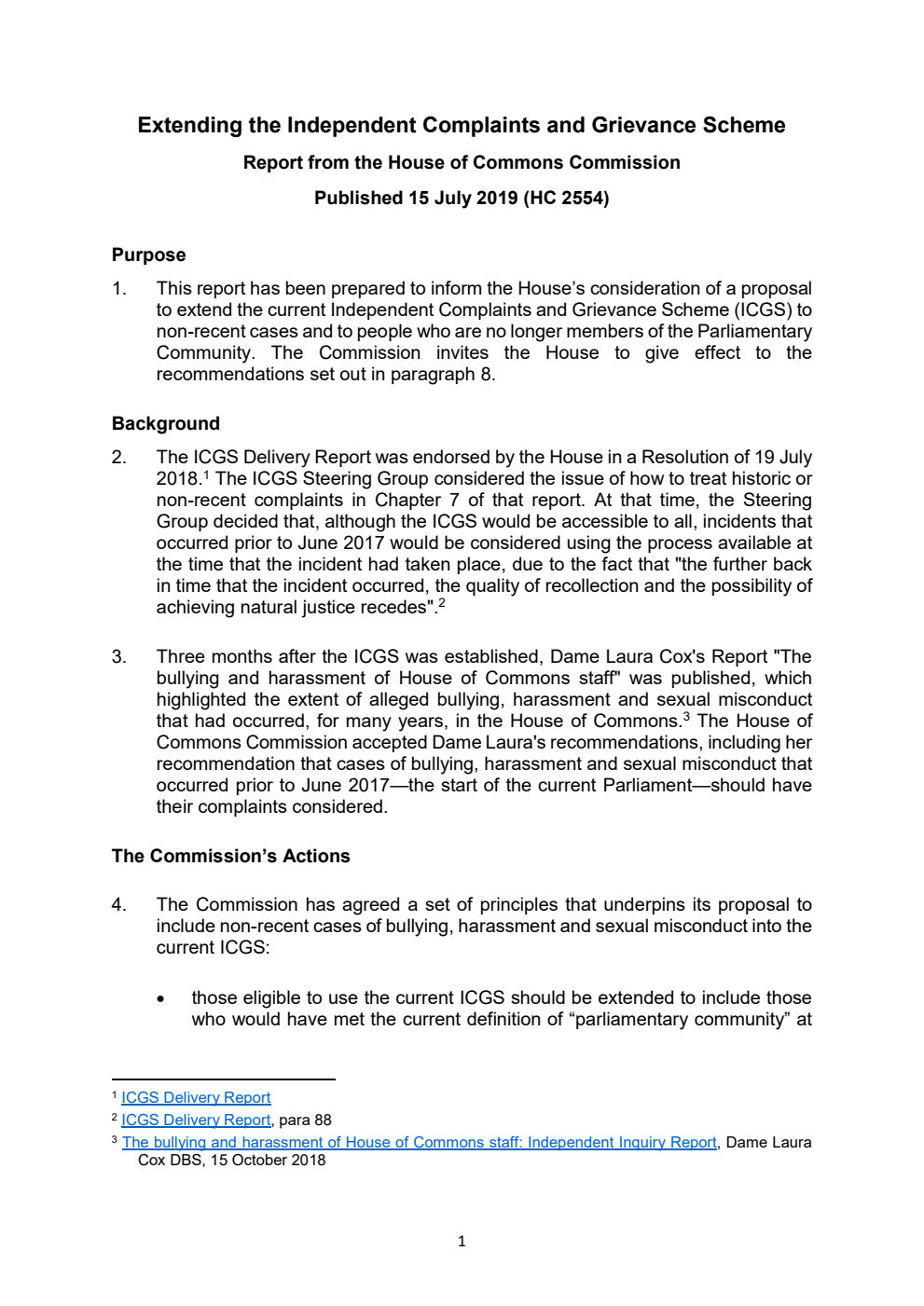 Extending the Independent Complaints and Grievance Scheme Report from the House of Commons Commission