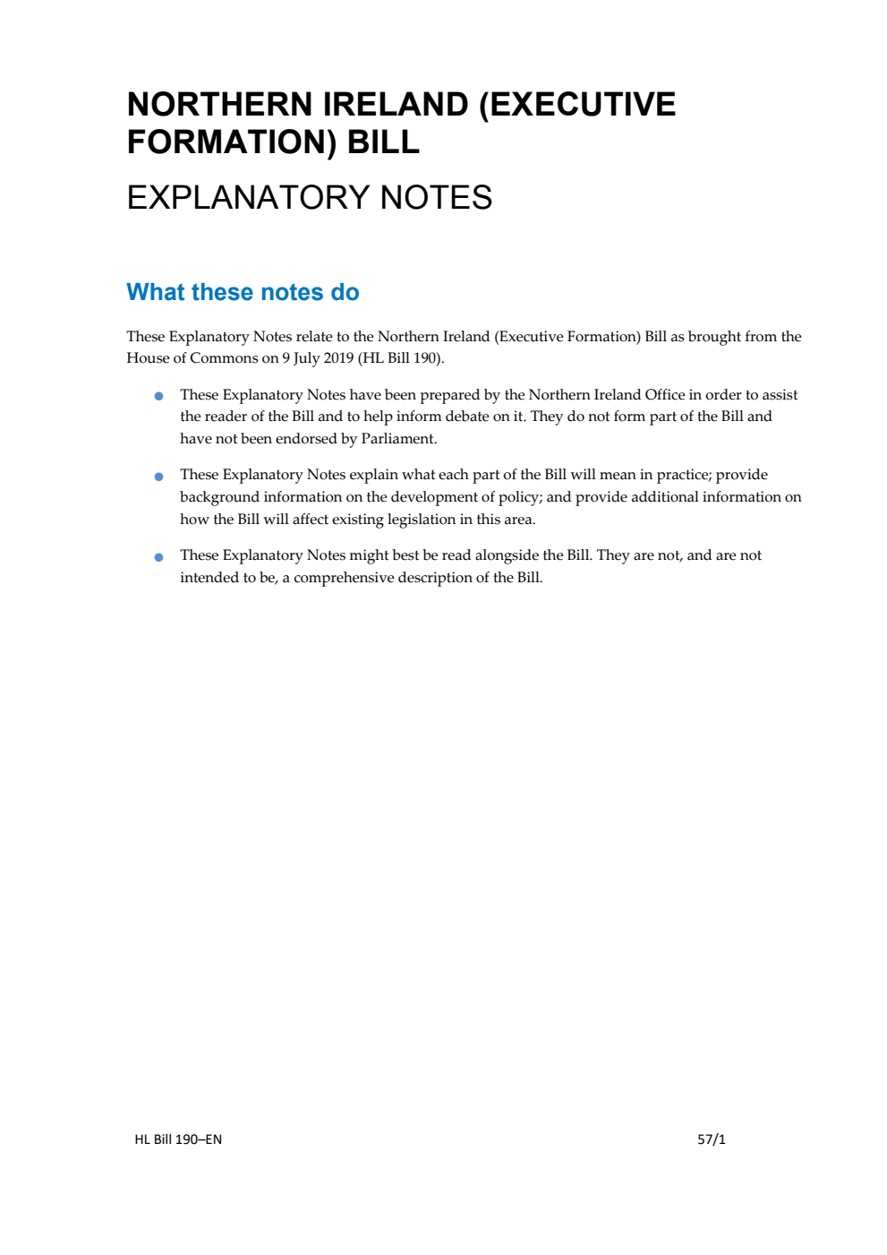 Northern Ireland (Executive Formation) Bill Explanatory Notes