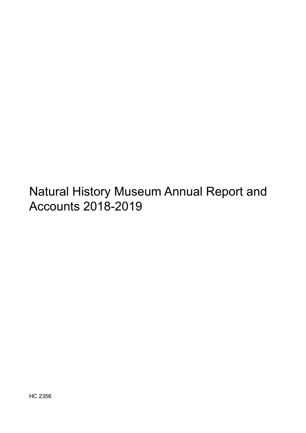 Natural History Museum Annual Report and Accounts 2018-2019