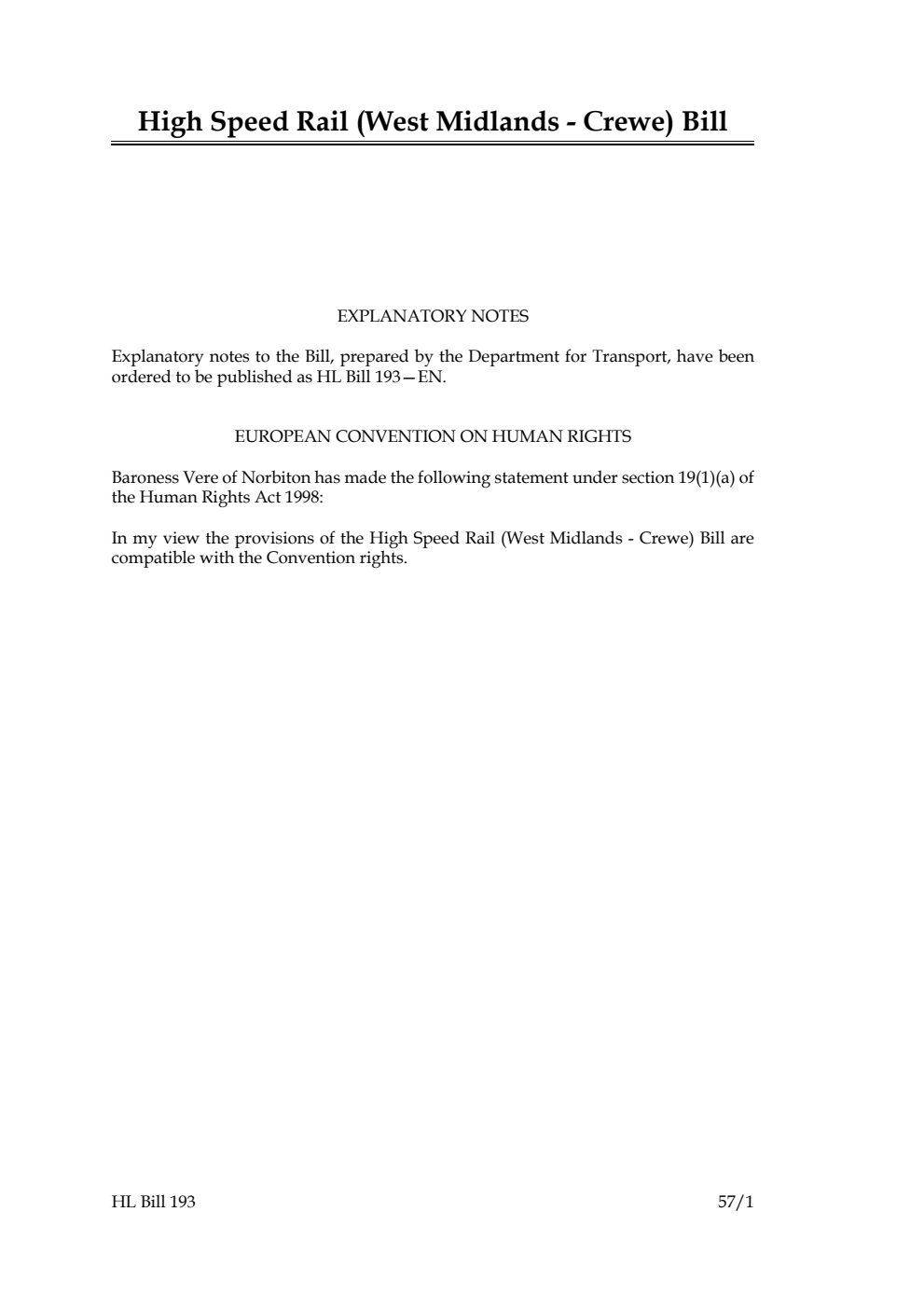 High Speed Rail (West Midlands - Crewe) Bill