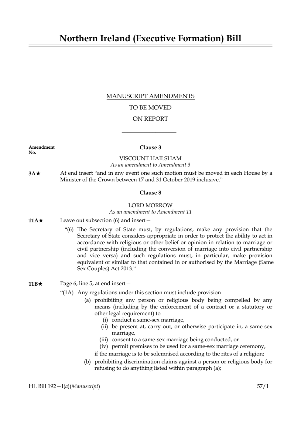 Northern Ireland (Executive Formation) Bill Manuscript Amendments to be moved on report