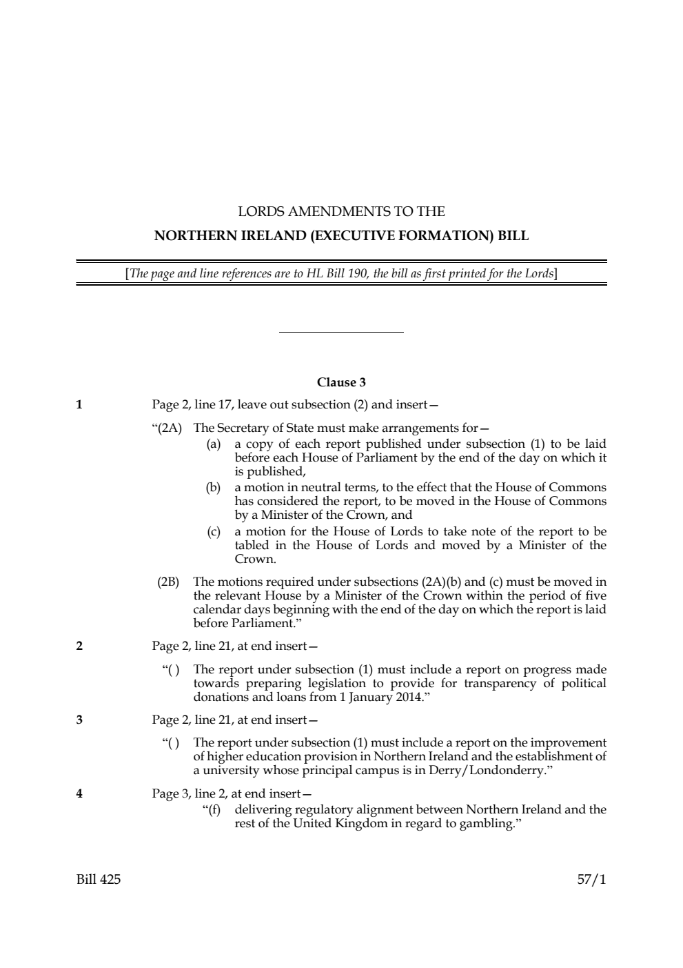 Lords Amendments to the Northern Ireland (Executive Formation) Bill