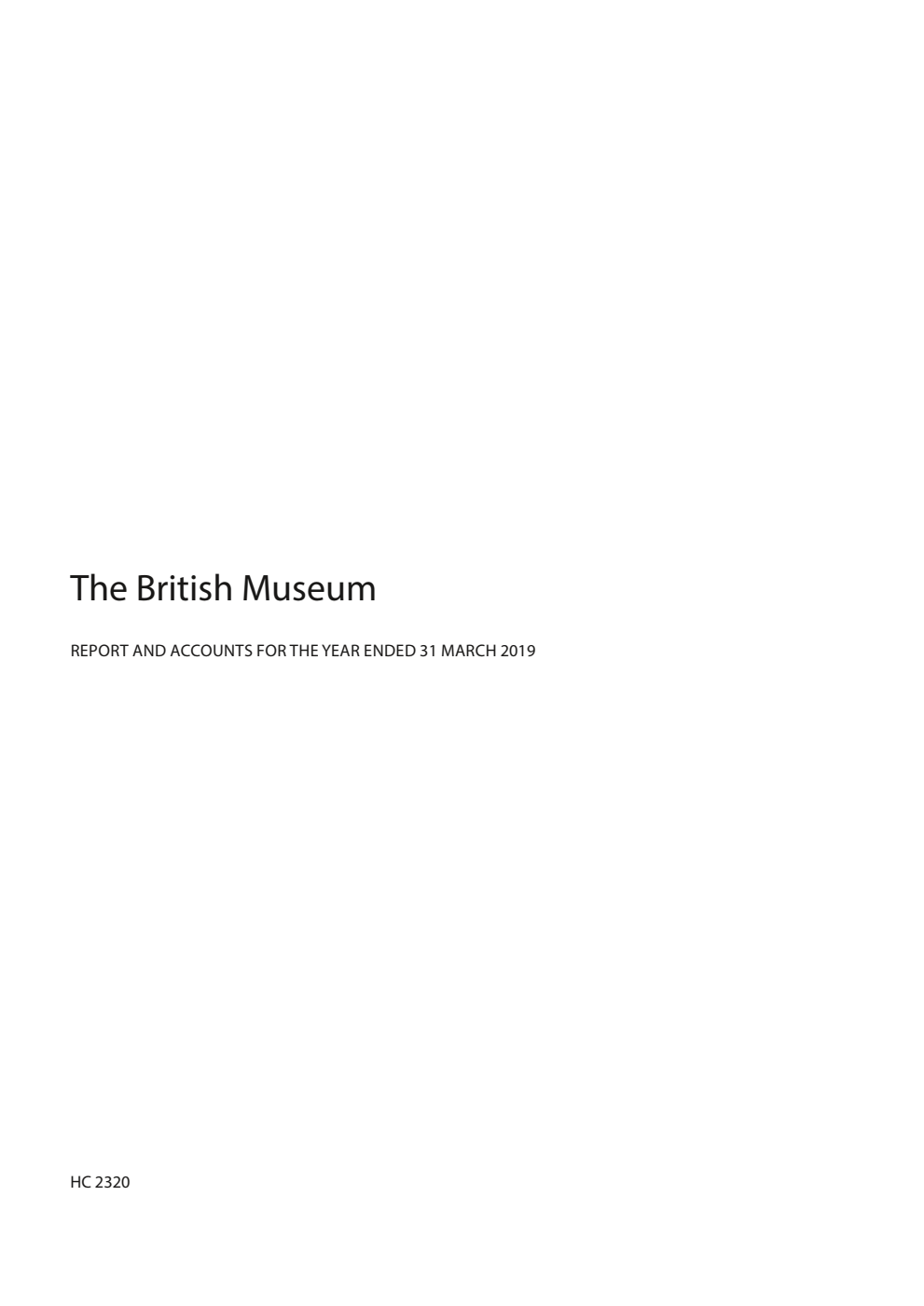 The British Museum Report and Accounts for the year ended 31 March 2019