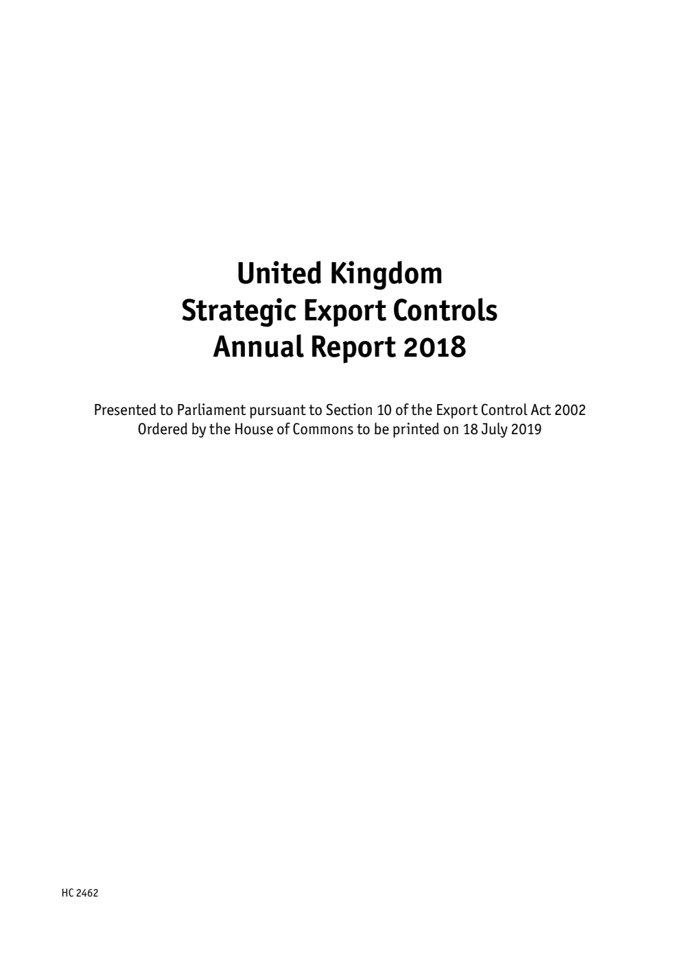 United Kingdom Strategic Export Controls Annual Report 2018