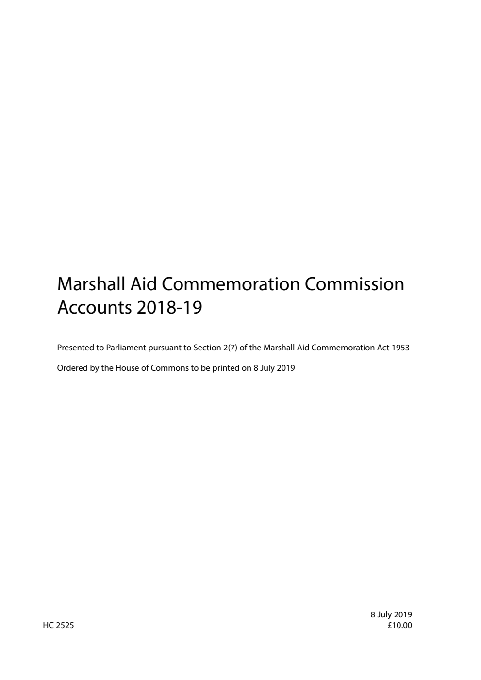 Marshall Aid Commemoration Commission Accounts 2018-19