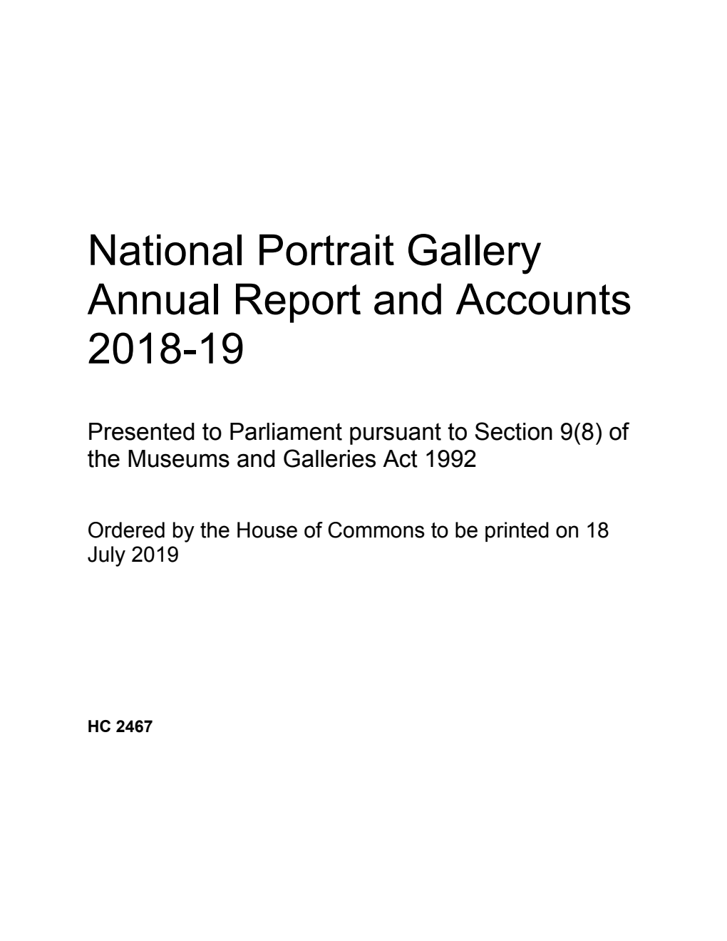National Portrait Gallery Annual Report and Accounts 2018-19