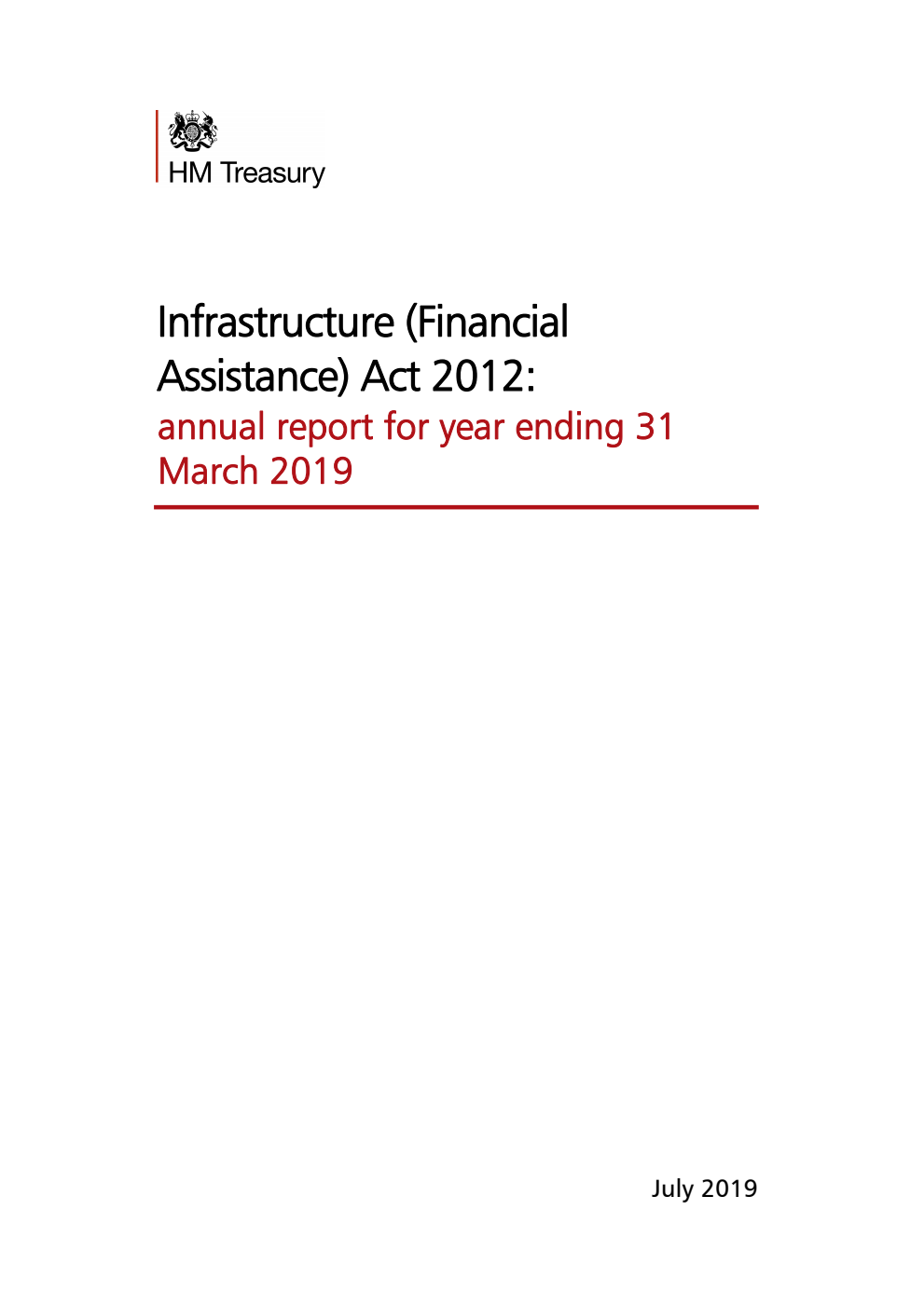 Infrastructure (Financial Assistance) Act 2012: annual report for year ending 31 March 2019