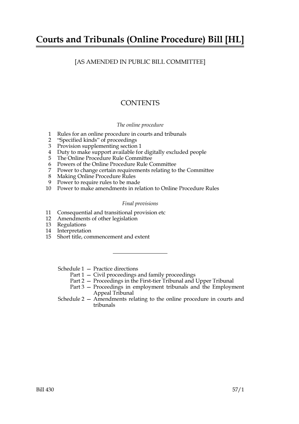 Courts and Tribunals (Online Procedure) Bill [as amended in Public Bill Committee]