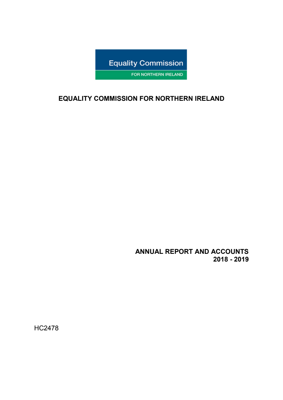 Equality Commission for Northern Ireland Annual Report and Accounts for the year ended 31 March 2019