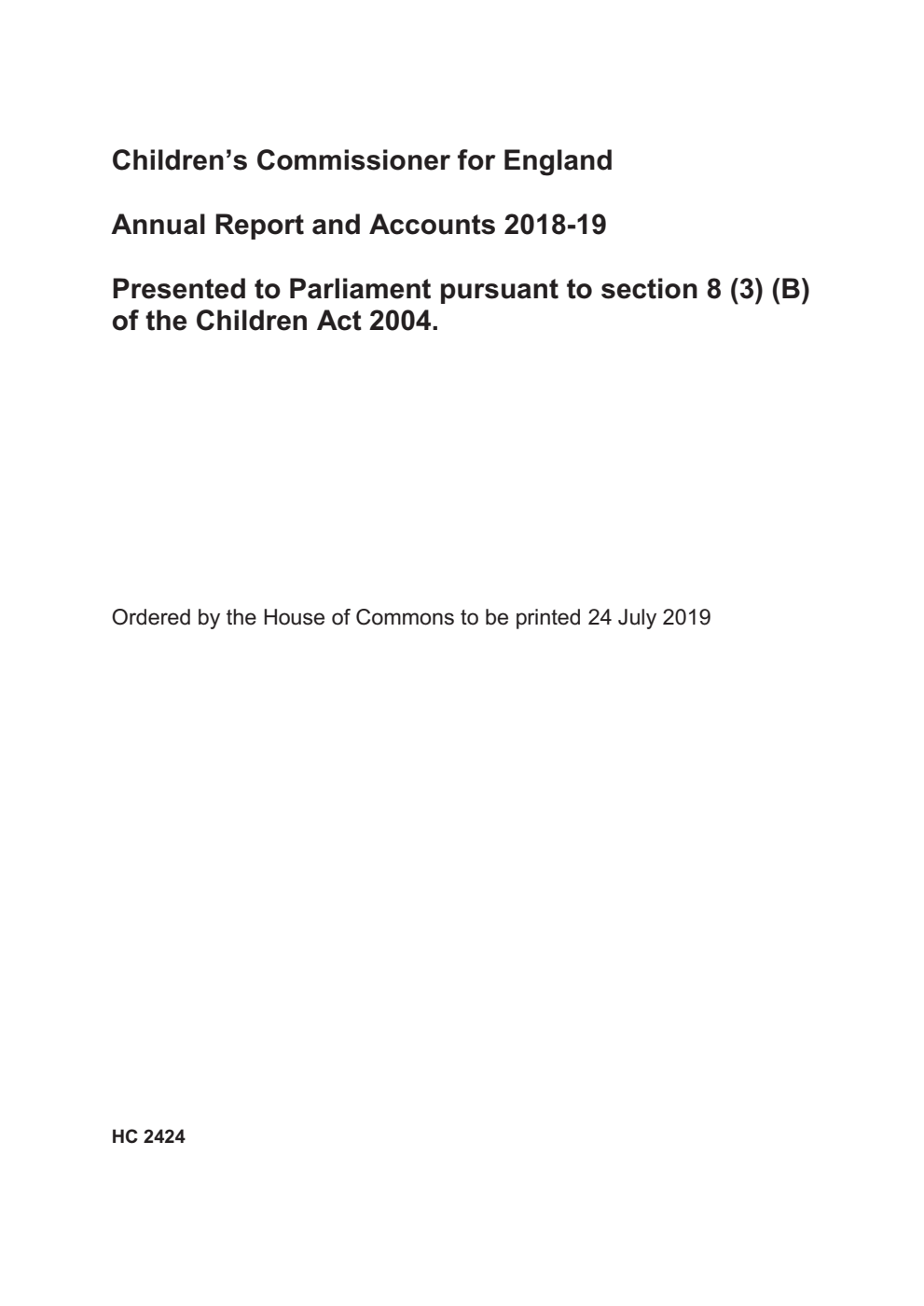 Children's Commissioner for England Annual Report and Accounts 2018-19
