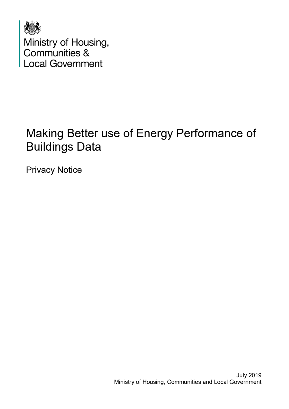 Making Better use of Energy Performance of Buildings Data. Privacy Notice
