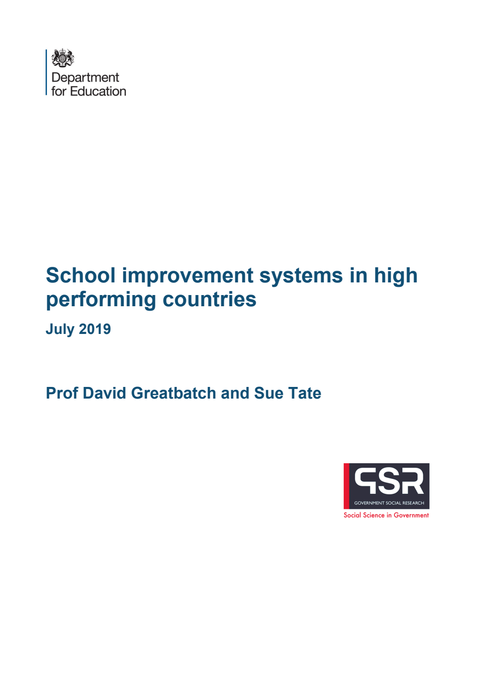 DFE-RR940 School improvement systems in high performing countries July 2019