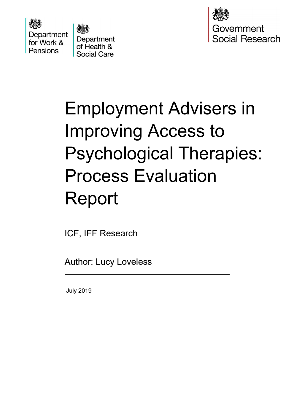 Research Report 980 Employment Advisers in Improving Access to Psychological Therapies: Process Evaluation Report