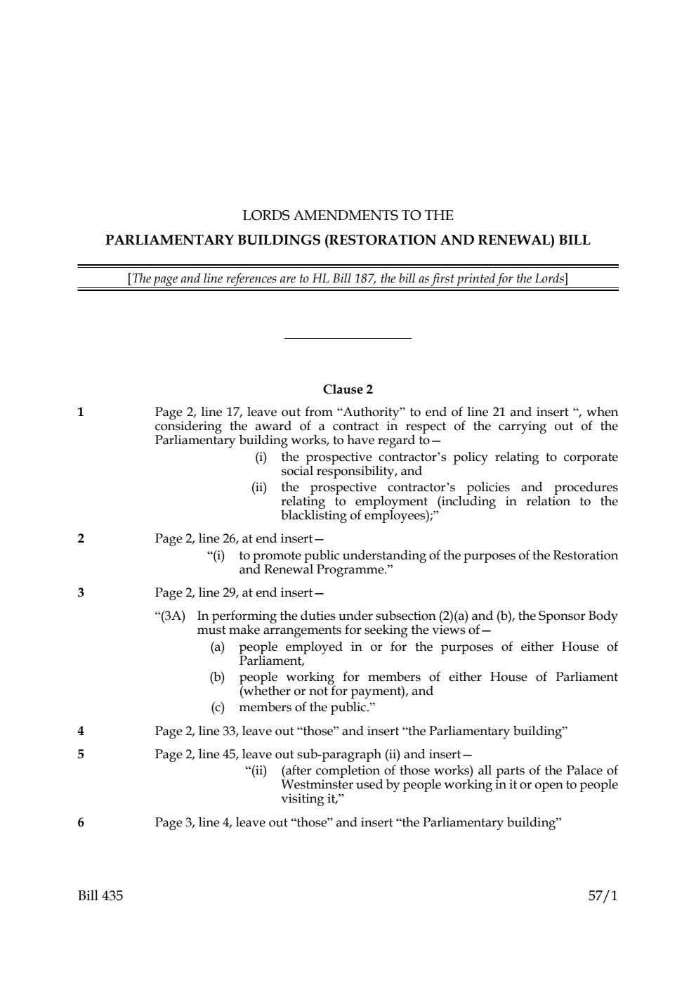 Lords Amendments to the Parliamentary Buildings (Restoration and Renewal) Bill