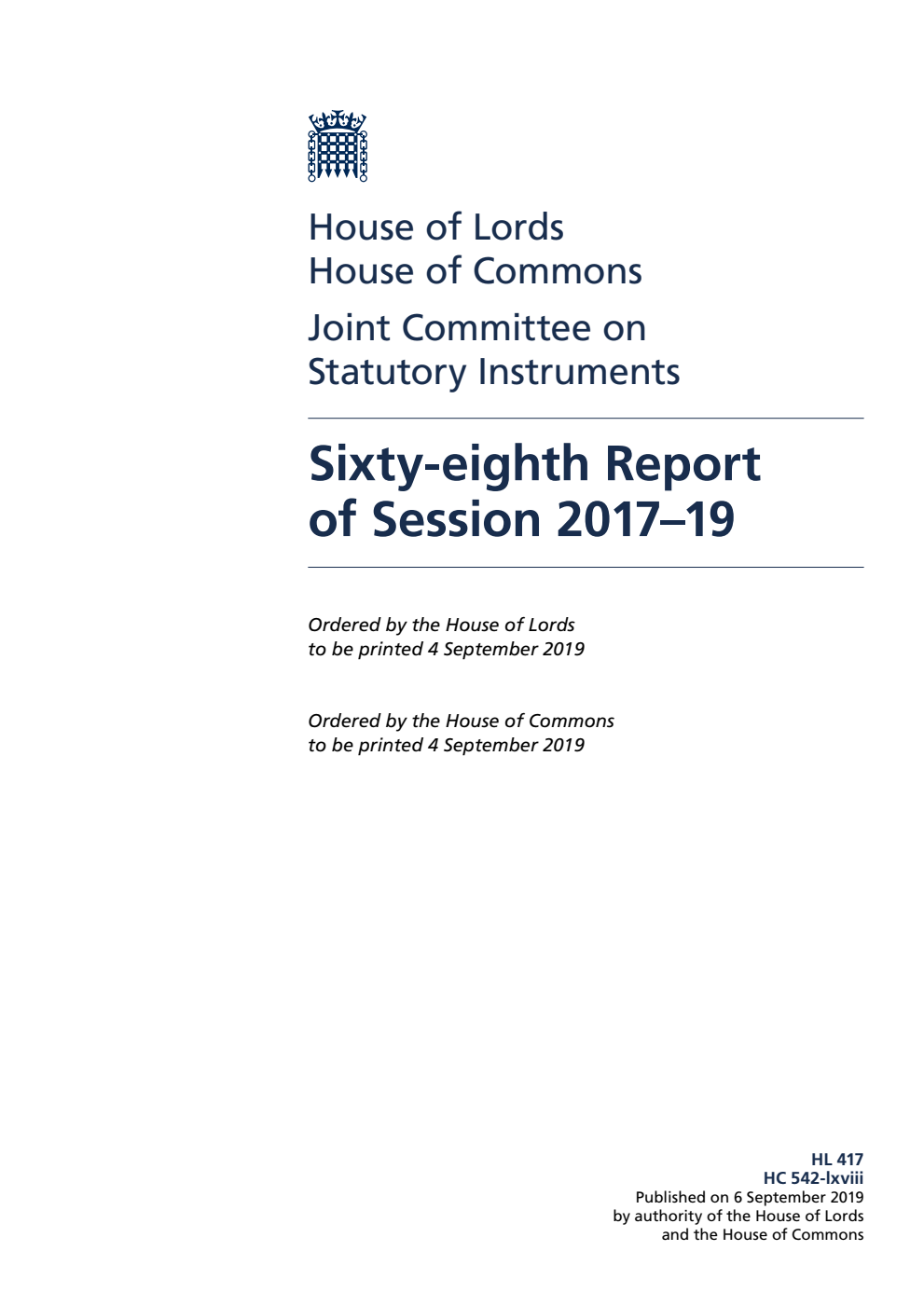 Joint Committee on Statutory Instruments 68th Report of Session 2017–19
