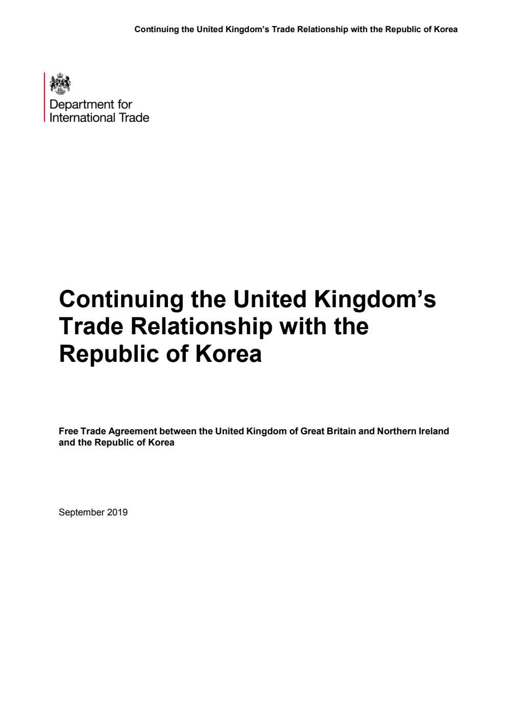 Continuing the United Kingdom’s Trade Relationship with the Republic of Korea