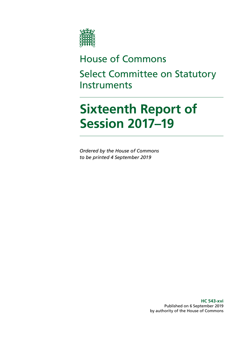 Statutory Instruments Committee 16th Report of Session 2017–19