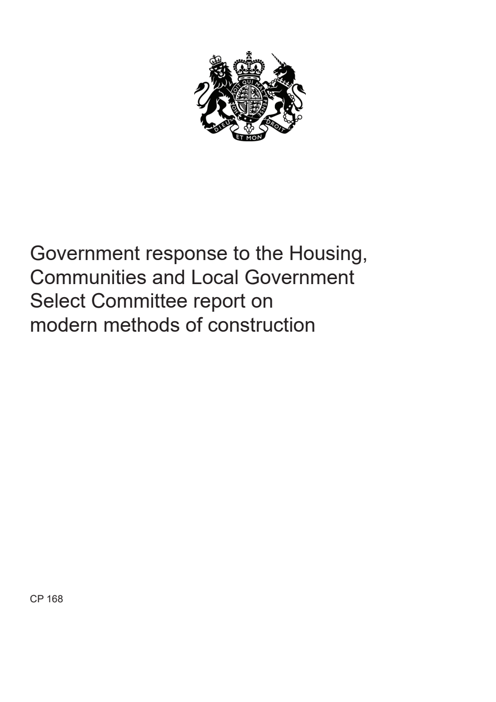 Government response to the Housing, Communities and Local Government Select Committee report on modern methods of construction