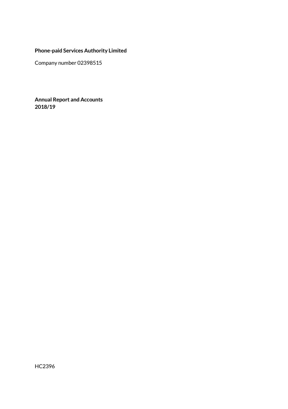 Phone-paid Services Authority Limited  (Company number 02398515) Annual Report and Accounts 2018-19