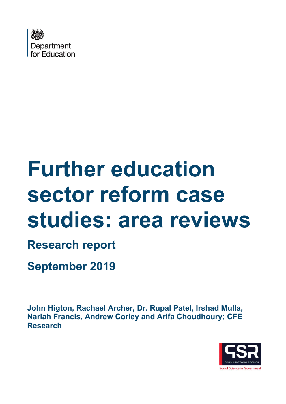 DFE-RR947 Further education sector reform case studies: area reviews: Research report September 2019