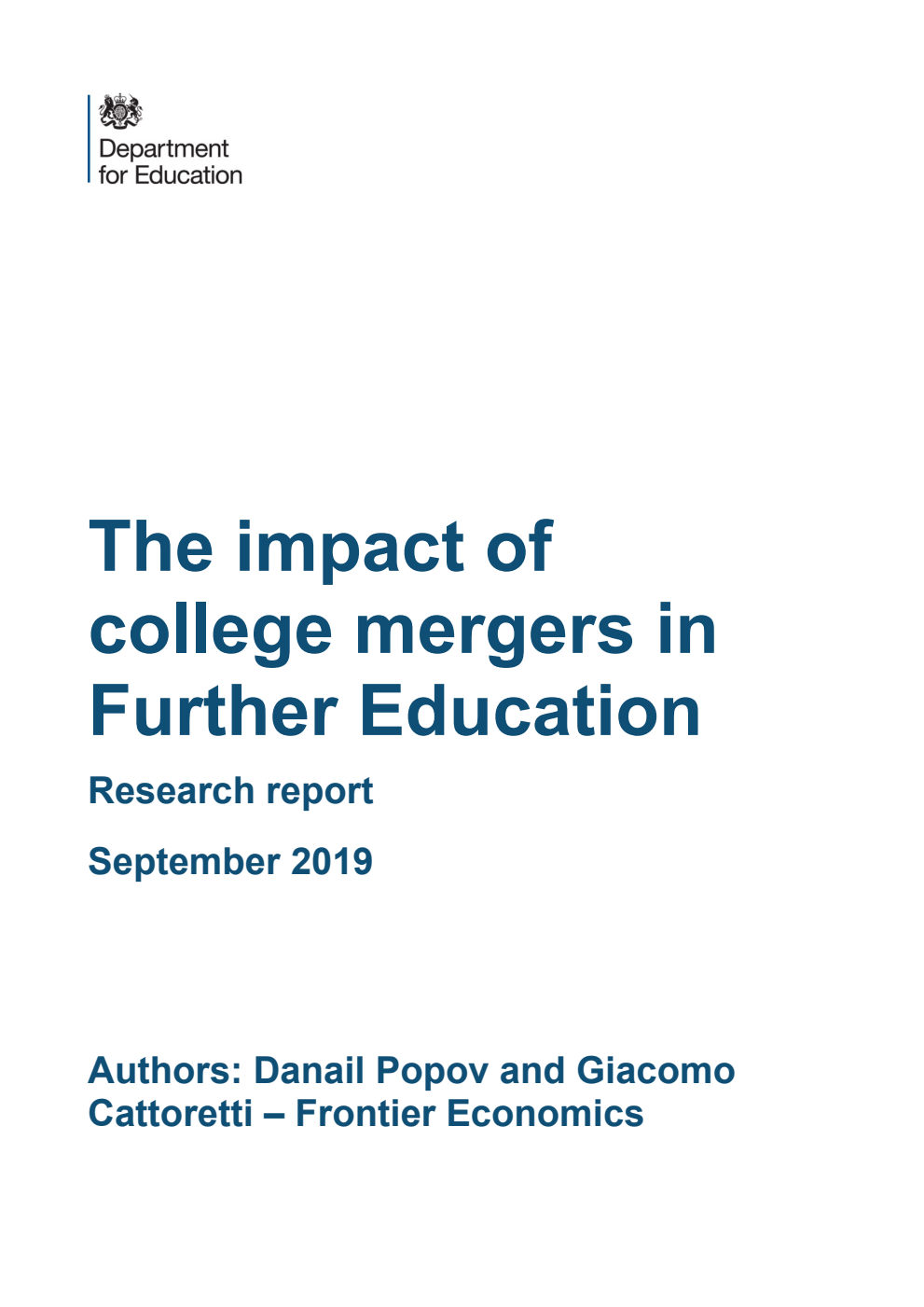 DFE-RR948 The impact of college mergers in Further Education: Research report September 2019