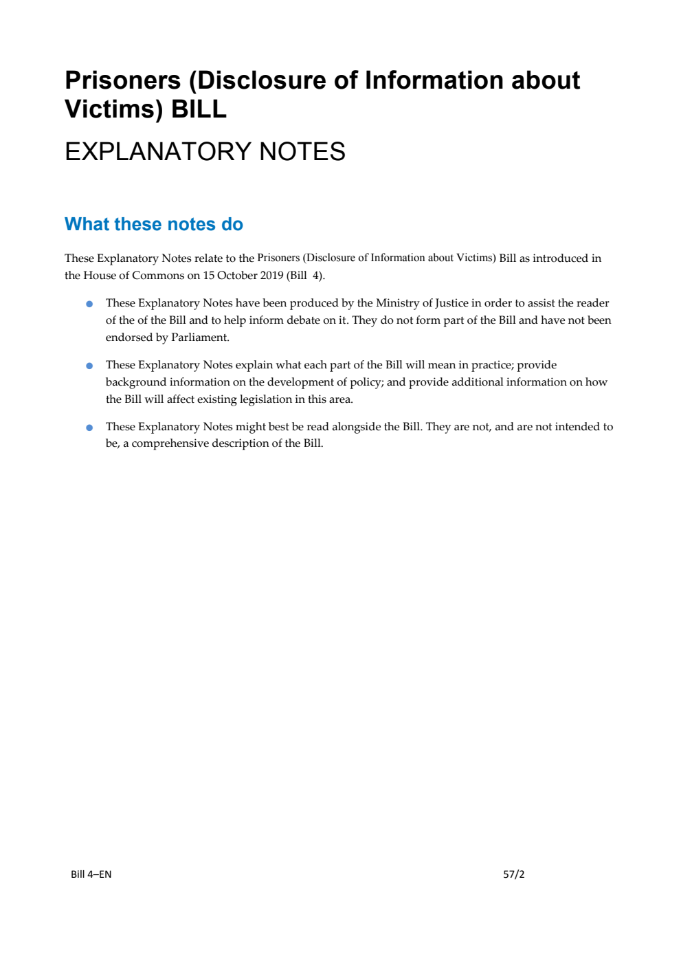 Prisoners (Disclosure of Information about Victims) Bill Explanatory Notes