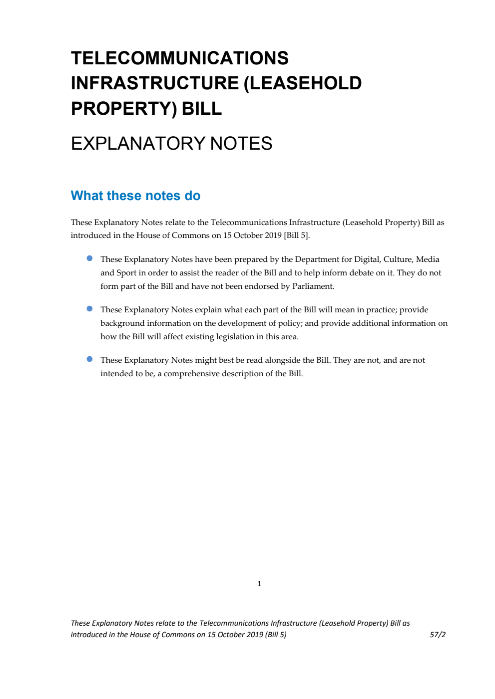 Telecommunications Infrastructure (Leasehold Property) Bill Explanatory Notes