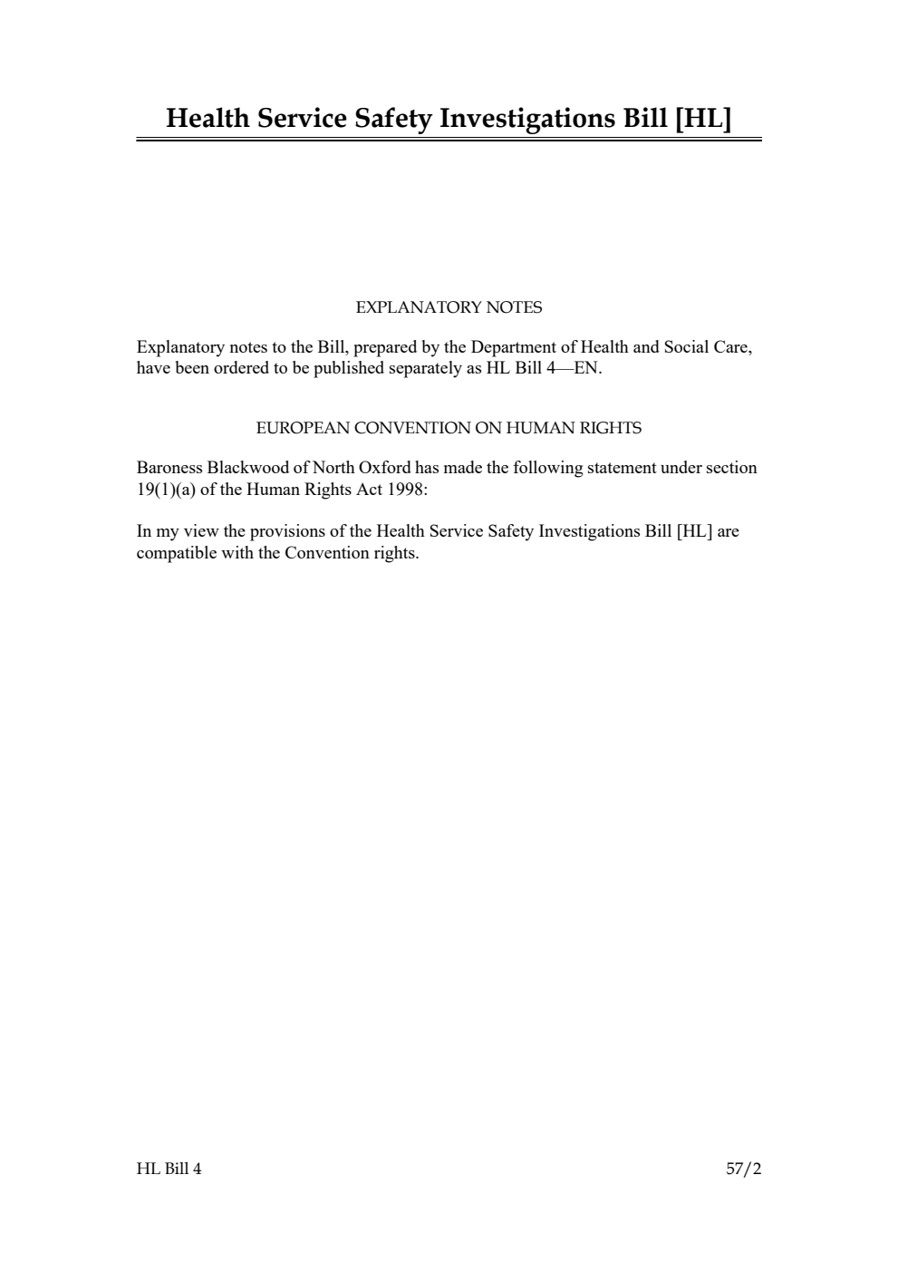 Health Service Safety Investigations Bill