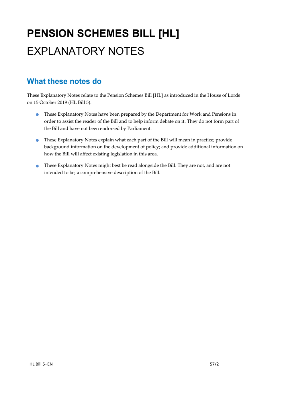Pension Schemes Bill Explanatory Notes