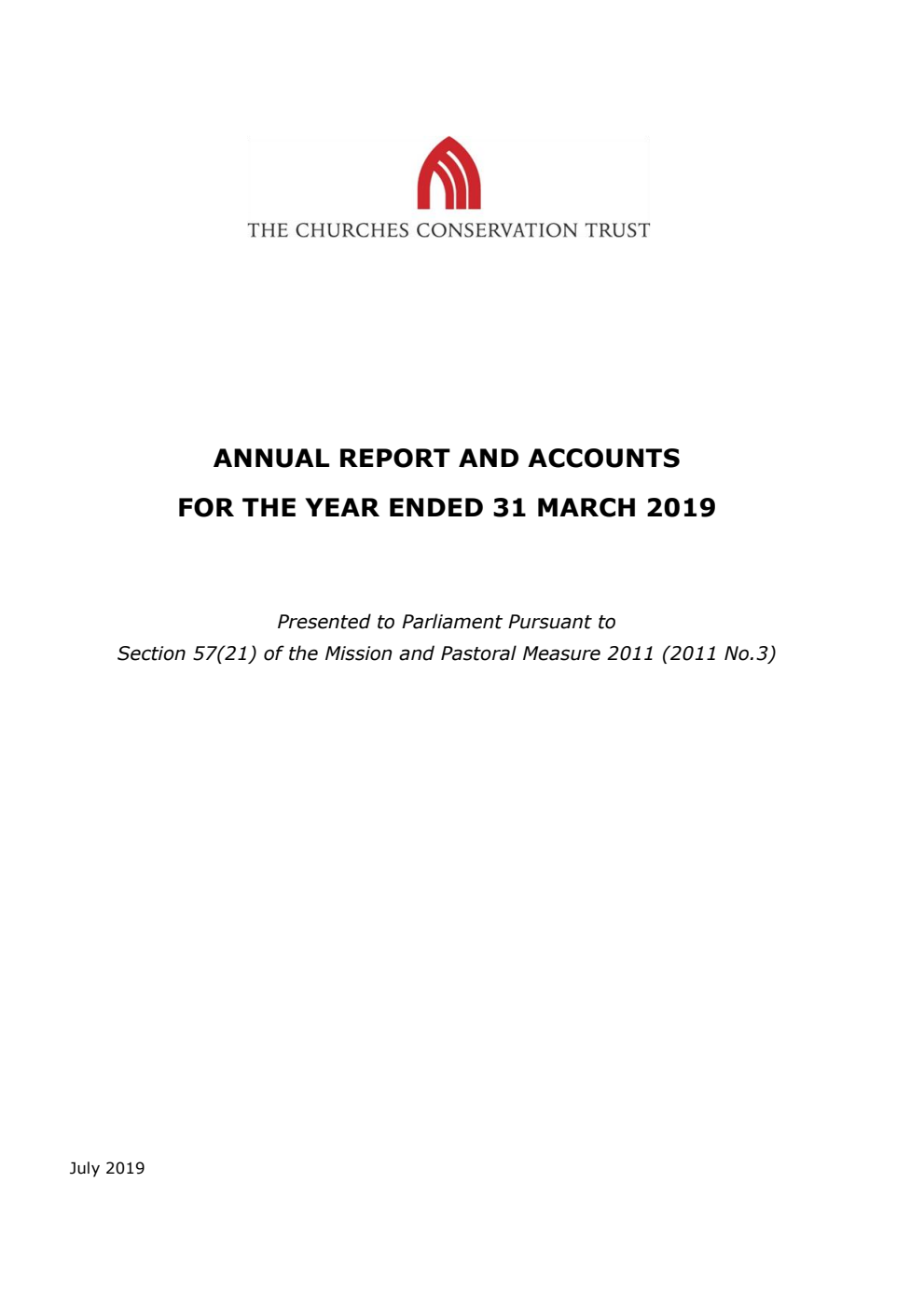 The Churches Conservation Trust Annual Report and Accounts for the year ended 31 March 2019