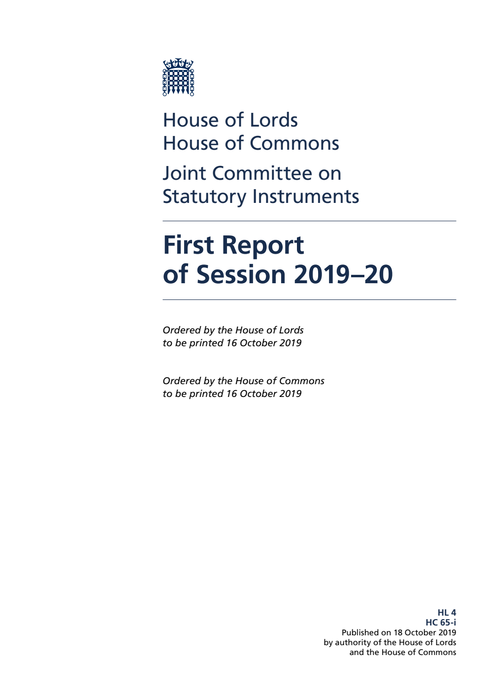 Joint Committee on Statutory Instruments 1st Report of Session 2019