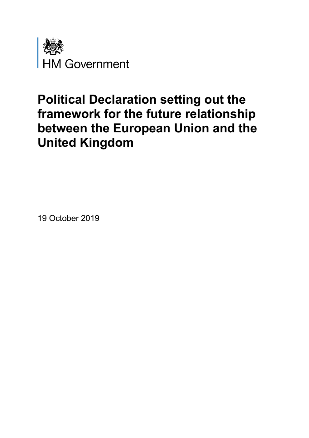 Political Declaration setting out the framework for the future relationship between the European Union and the United Kingdom