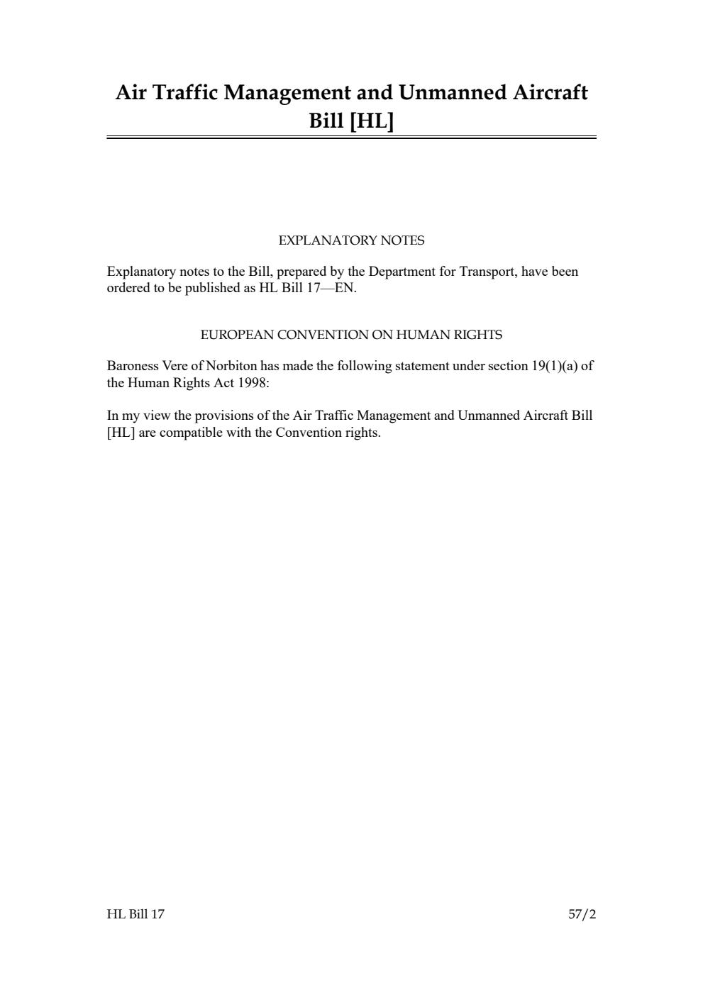 Air Traffic Management and Unmanned Aircraft Bill