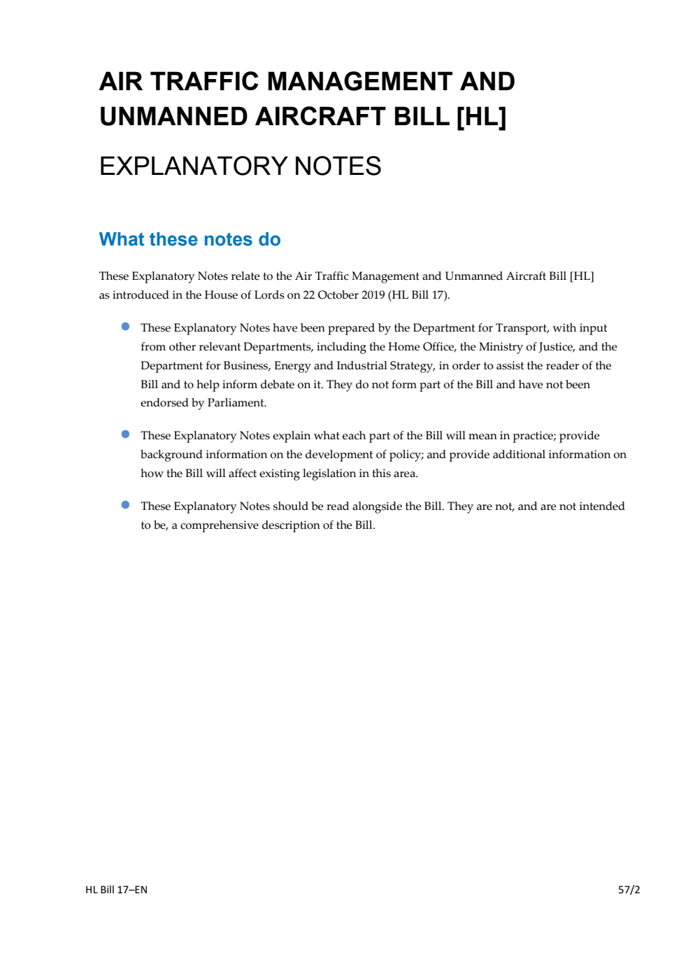 Air Traffic Management and Unmanned Aircraft Bill Explanatory Notes
