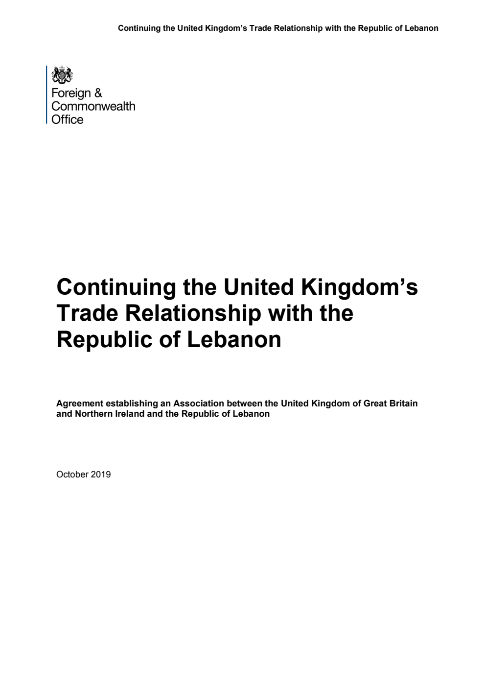 Continuing the United Kingdom’s Trade Relationship with the Republic of Lebanon