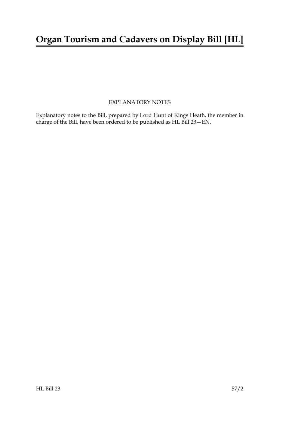 Organ Tourism and Cadavers on Display Bill