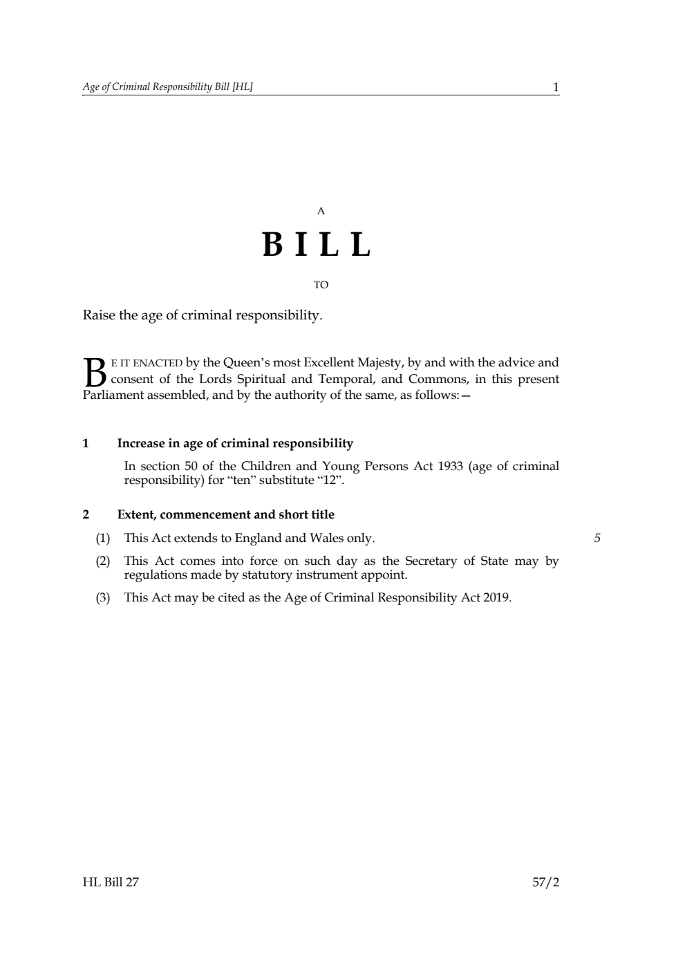 Age of Criminal Responsibility Bill