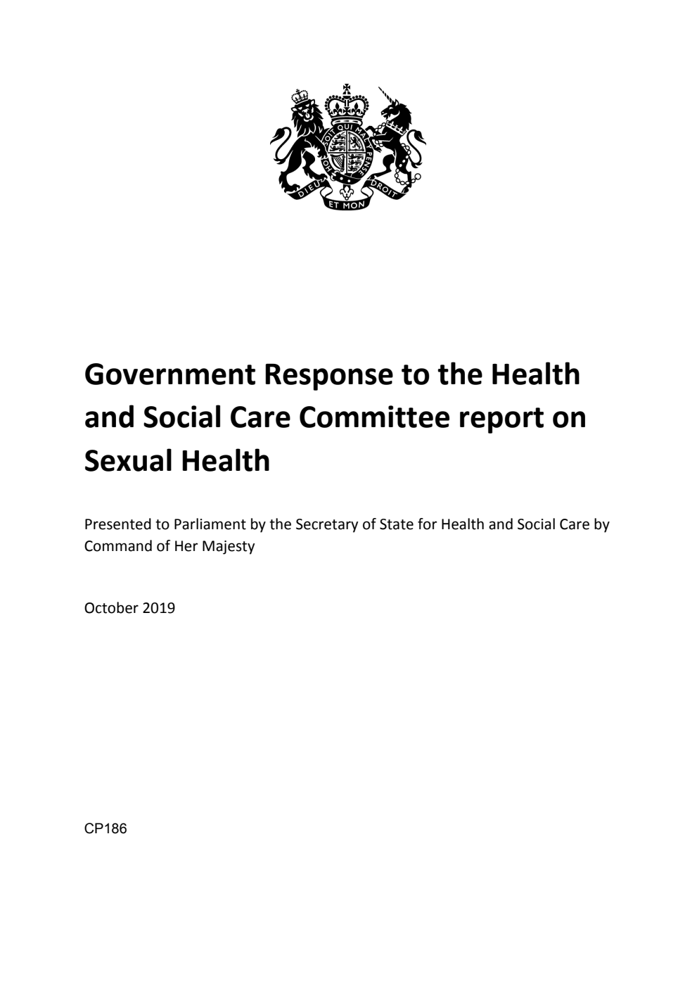 Government Response to the Health and Social Care Committee report on Sexual Health