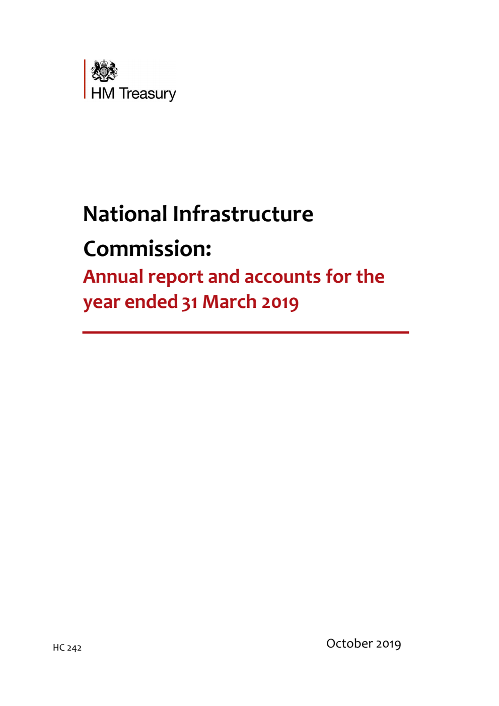 National Infrastructure Commission: Annual report and accounts for the year ended 31 March 2019