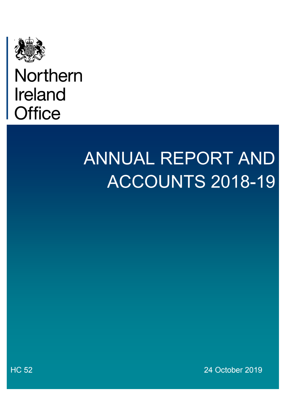 Northern Ireland Office Annual Report and Accounts 2018-19 (for the year ended 31 March 2019)